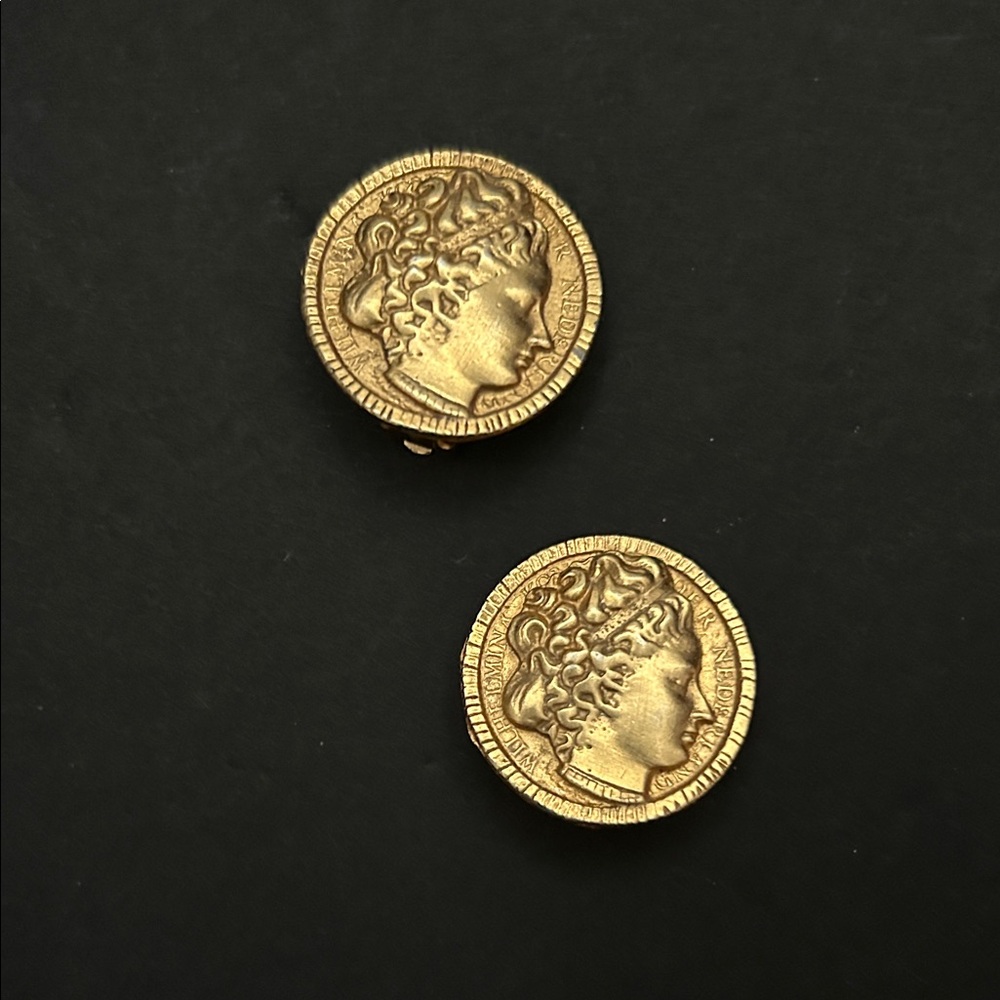 Vintage Gold Coin Medallion Earrings - Vintage